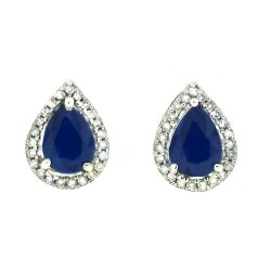 Blue Sapphire and Diamond Halo Earrings in 10Kt White Gold 