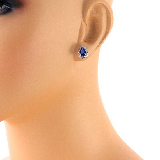 Blue Sapphire and Diamond Halo Earrings in 10Kt White Gold 