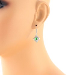 Lab Created Emerald Diamond Dangle Earrings Sterling Silver