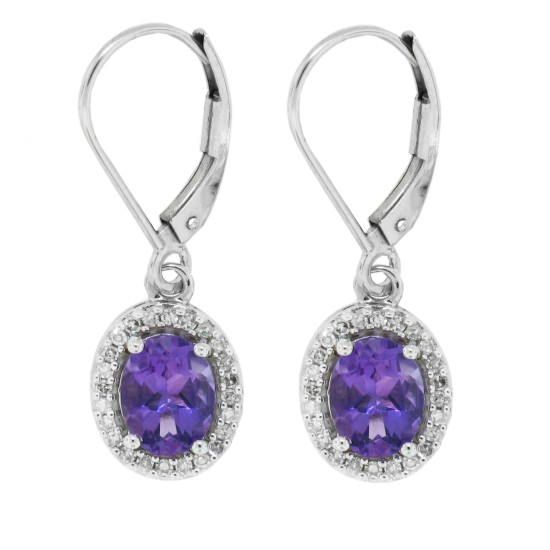 Oval Amethyst and Diamond Dangle Earrings in 14Kt White Gold