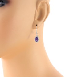 Oval Amethyst and Diamond Dangle Earrings in 14Kt White Gold