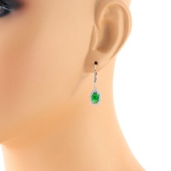 Lab Created Emerald and Diamond Earrings Sterling Silver