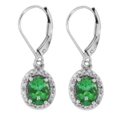 Oval Emerald and Diamond Drop Earrings in 14Kt White Gold