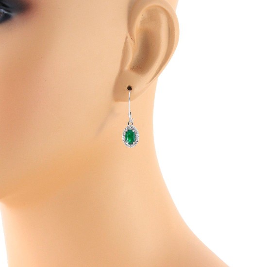 Oval Emerald and Diamond Drop Earrings in 14Kt White Gold