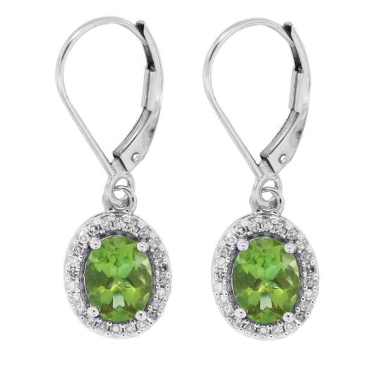 14Kt White Gold Peridot Diamond Drop Earrings