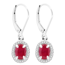 Oval Natural Ruby and Diamond Drop Earrings 14Kt White Gold