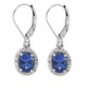 14Kt Gold Oval Blue Sapphire and Diamond Drop Dangle Earrings 