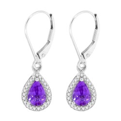 10Kt White Gold Amethyst and Diamond Dangle Earrings