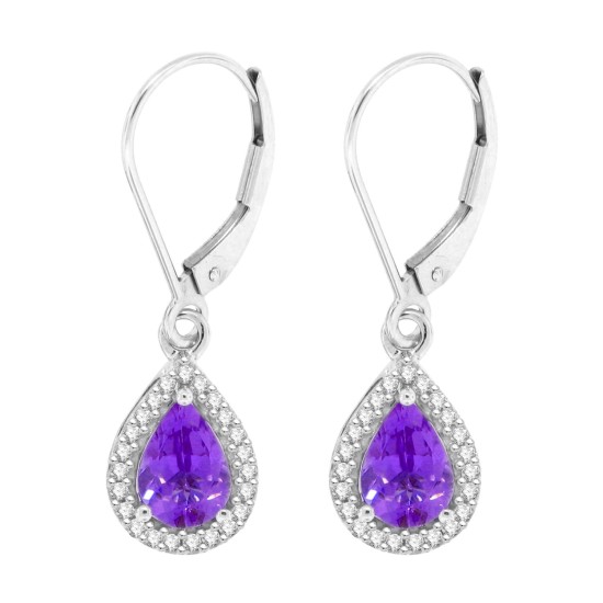 10Kt White Gold Amethyst and Diamond Dangle Earrings