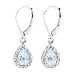Pear Shaped Aquamarine Diamond Drop Earrings 10Kt White Gold