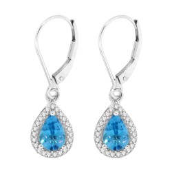 Blue Topaz and Diamond Dangle Earrings in 10Kt White Gold