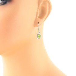 10Kt White Gold Peridot and Diamond Drop Earrings 