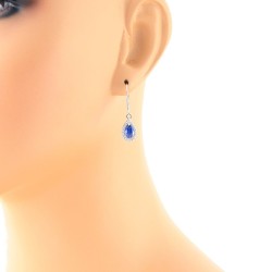 Lab Created Sapphire Diamond Dangle Earrings Sterling Silver
