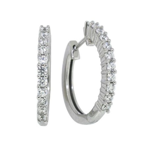 Cubic Zirconia Hoop Earrings Rhodium Finish Sterling Silver 