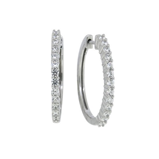 1ct Cubic Zirconia Hoop Earrings Rhodium Over Sterling Silver 