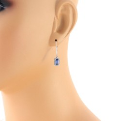 Emerald Cut Blue Sapphire Diamond Drop Earrings in 10Kt White Gold