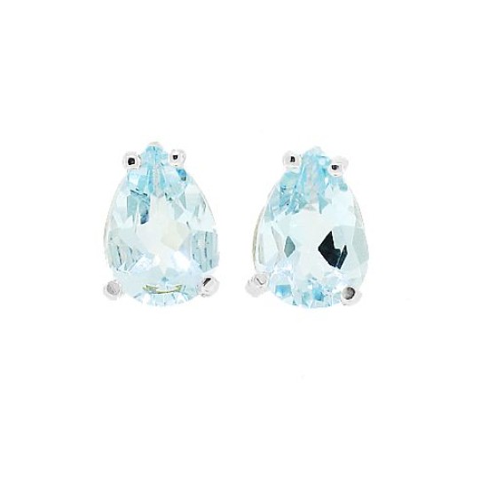 Pear Shaped Genuine Aquamarine Stud Earrings 14Kt White Gold