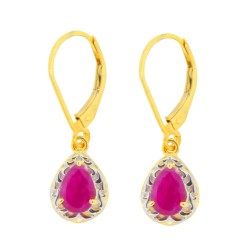 Teardrop Shaped Ruby Dangle Earrings in Sterling Silver 