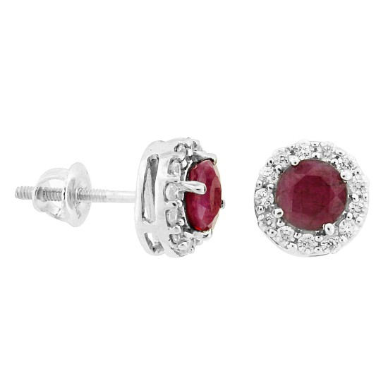 Ruby and Cubic Zirconia Halo Stud Earrings Sterling Silver