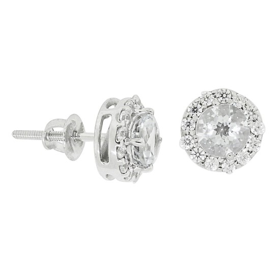 Aquamarine And Cubic Zirconia Halo Stud Earrings Sterling Silver