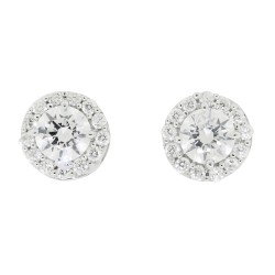 Cubic Zirconia Halo Stud Earrings Sterling Silver