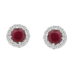 Ruby and Cubic Zirconia Halo Stud Earrings Sterling Silver