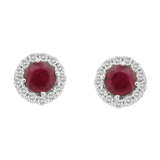 Ruby and Cubic Zirconia Halo Stud Earrings Sterling Silver