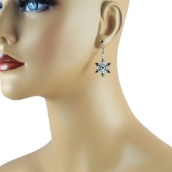 Sapphire and Cubic Zirconia Snowflake Dangle Earrings in Sterling Silver 