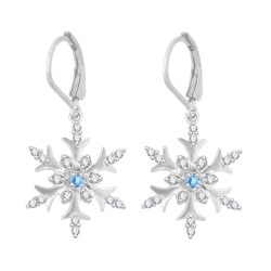 Genuine Blue Topaz and Cubic Zirconia Snowflake Earrings in Sterling Silver 