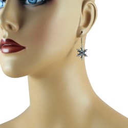 Genuine Sapphire and Cubic Zirconia Snowflake Earrings in Sterling Silver 