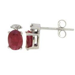 14kt White Gold Genuine Ruby and Diamond Stud Earrings