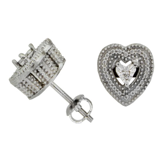 Antique Look Diamond Heart Shaped Stud Earrings in Sterling Silver