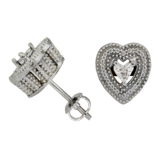 Antique Look Diamond Heart Shaped Stud Earrings in Sterling Silver Antique Look Diamond Heart Shaped Stud Earrings in Sterling Silver