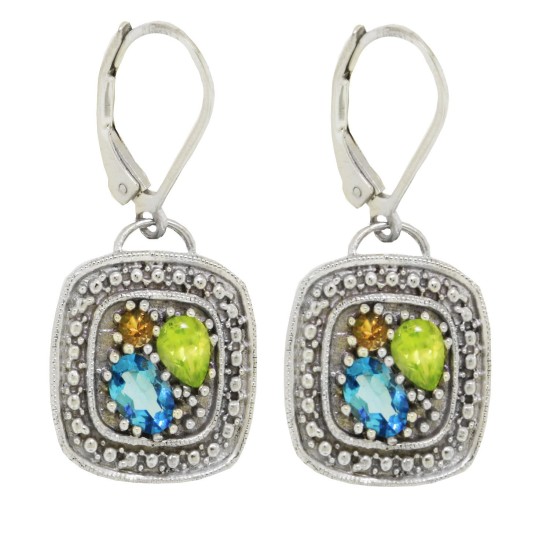 Blue Topaz Peridot Citrine Multi Gemstone Earrings Sterling Silver