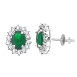 Emerald and Diamond Halo Stud Earrings in 14kt White Gold