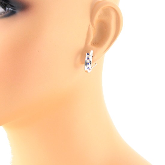 Natural Sapphire and Diamond Huggie Hoop Earrings in 14Kt White Gold Natural Sapphire and Diamond Huggie Hoop Earrings in 14Kt White Gold