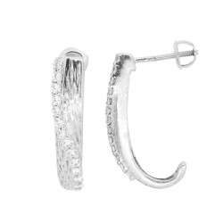 Cubic Zirconia J Hoop Earrings Rhodium Over Sterling Silver