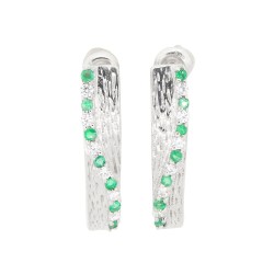 Emerald And Cubic Zirconia J Hoop Earrings in Sterling Silver