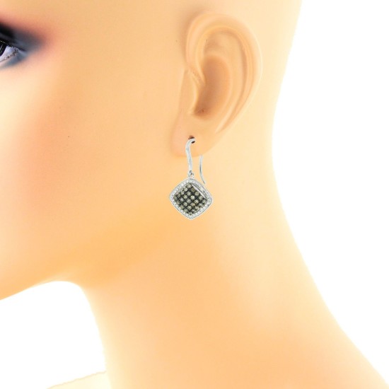 Chocolate Diamond Dangle Earrings in 14Kt White Gold