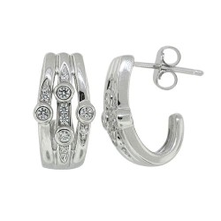 Cubic Zirconia J Hoop Earrings Rhodium Over Sterling Silver 