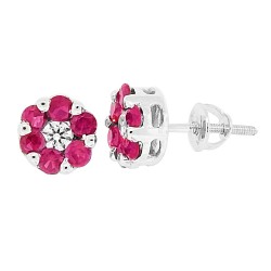 Lab Created Ruby Cubic Zirconia Stud Earrings Sterling Silver