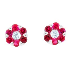 Lab Created Ruby Cubic Zirconia Stud Earrings Sterling Silver