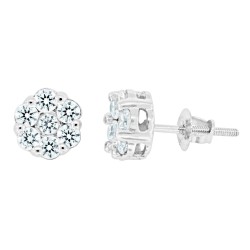 Cubic Zirconia Cluster Stud Earrings Sterling Silver