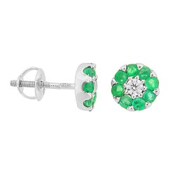 Emerald and Cubic Zirconia Stud Earrings Sterling Silver