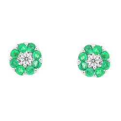 Emerald and Cubic Zirconia Stud Earrings Sterling Silver