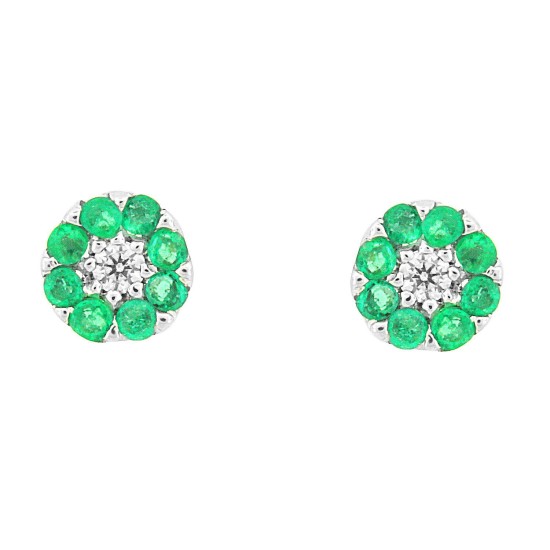 Emerald and Cubic Zirconia Stud Earrings Sterling Silver