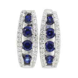 Sapphire and Cubic Zirconia Hoop Earrings Sterling Silver