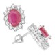 Genuine Ruby and Diamond Halo Earrings in 14Kt White Gold