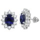 Blue Sapphire and Diamond Halo Stud Earrings in 14Kt White Gold (3.10ct, 1.23ct)