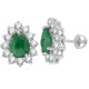 14Kt White Gold Emerald Diamond Halo Stud Earrings (4.18ct)